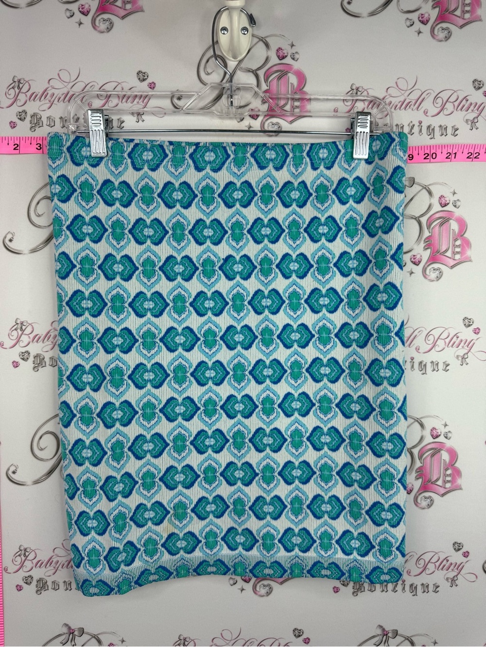 Suzy Shier skirt or strapless top Teal and Aqua Geometric Pencil Skirt